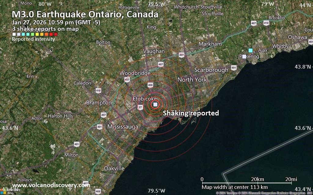 Earthquake-Like Activity Reported Near Toronto, Canada Earthquake-Like Activity Reported Near Toronto, Canada