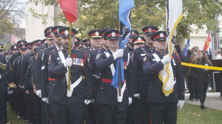 Members of the Sarnia Police Service leaving Veterans Park after the Remembrance Day service. November 11, 2024. (Photo by Natalia Vega) 