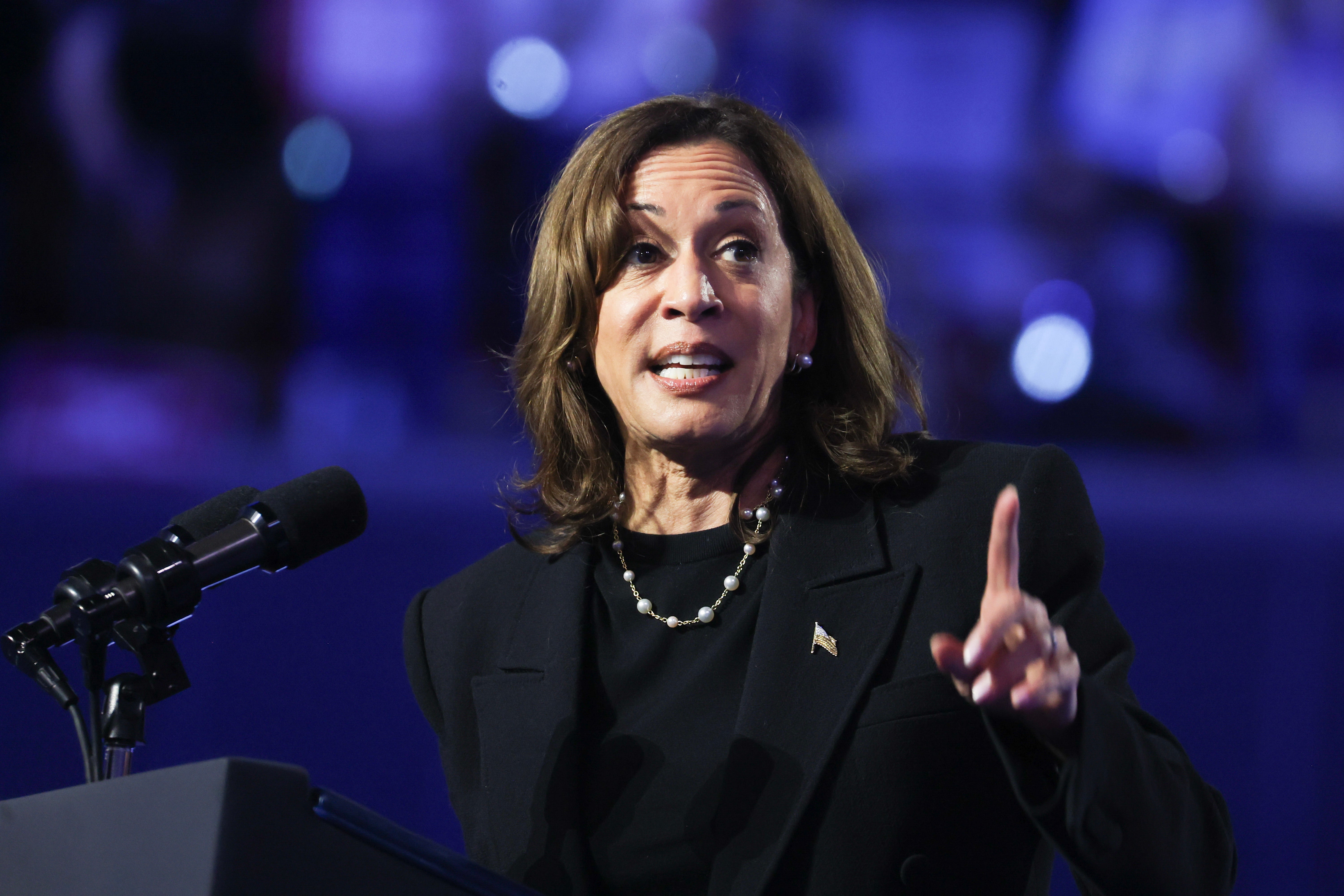 Harris speaks during a campaign rally at the Alliant Energy Center on October 30, 2024 in Madison, Wisconsin