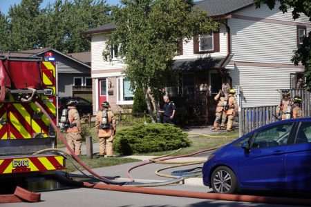 Burlington firefighters battle backyard structure blaze in Brant Hills