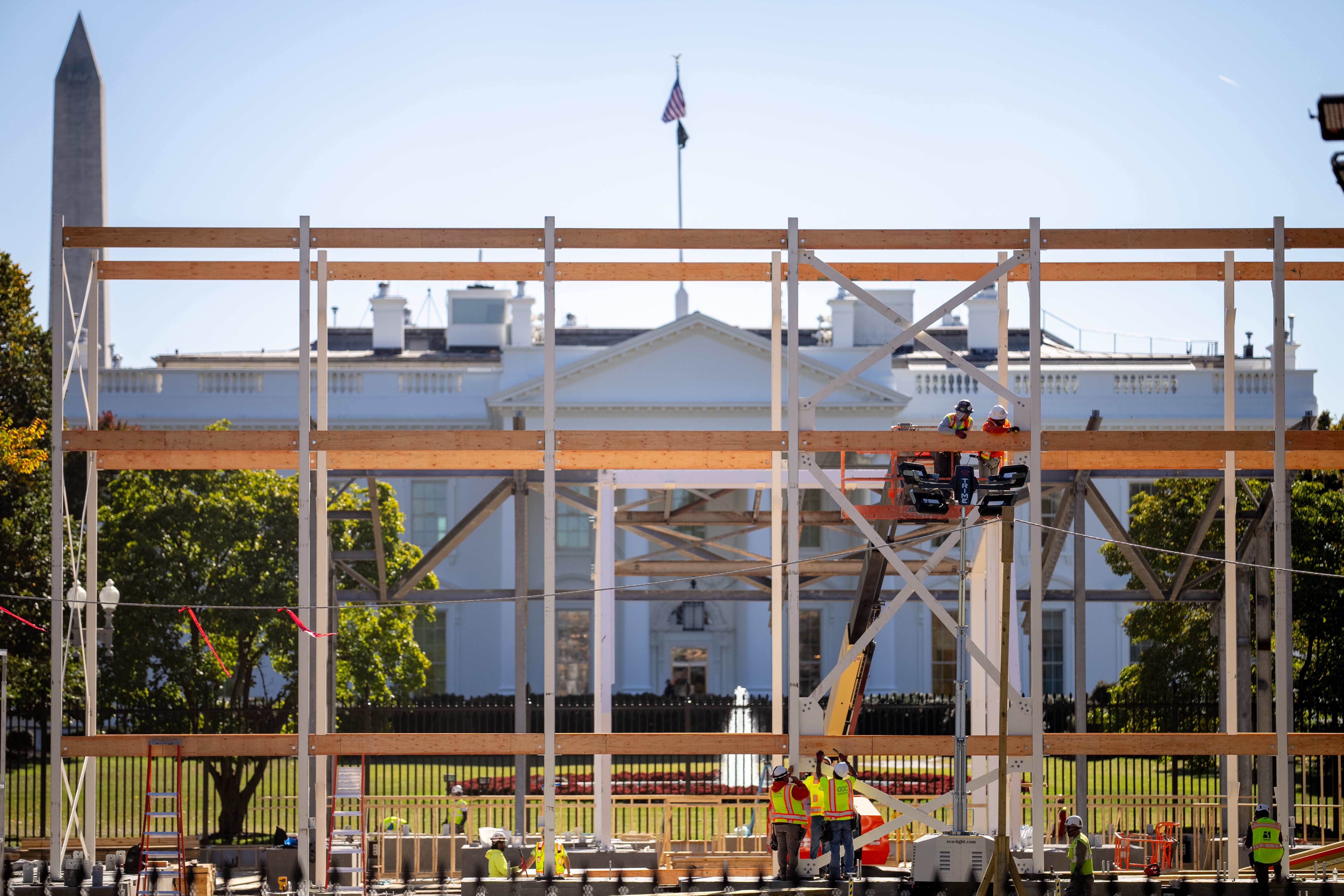 Staff put together a media riser for the 2025 presidential inauguration outdoors the White Home. Donald Trump has made his disdain for Washington, DC clear, as soon as calling it ‘filthy and crime-ridden'