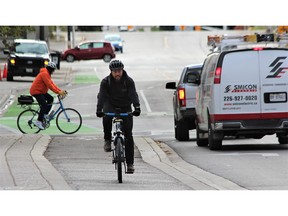 Cyclists using London bike lanes