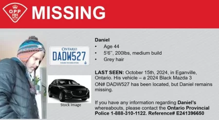 Missing Orillia man’s vehicle discovered Sunday in Eganville parking lot