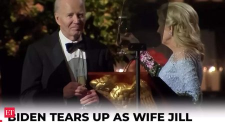 Outgoing US President Joe Biden gets emotional after First Lady Jill pays tribute to his presidency - The Economic Times Video
