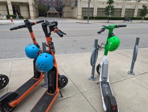 The City's shared e-bikes and e-scooters locked up.