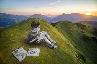 Saype child on mountain