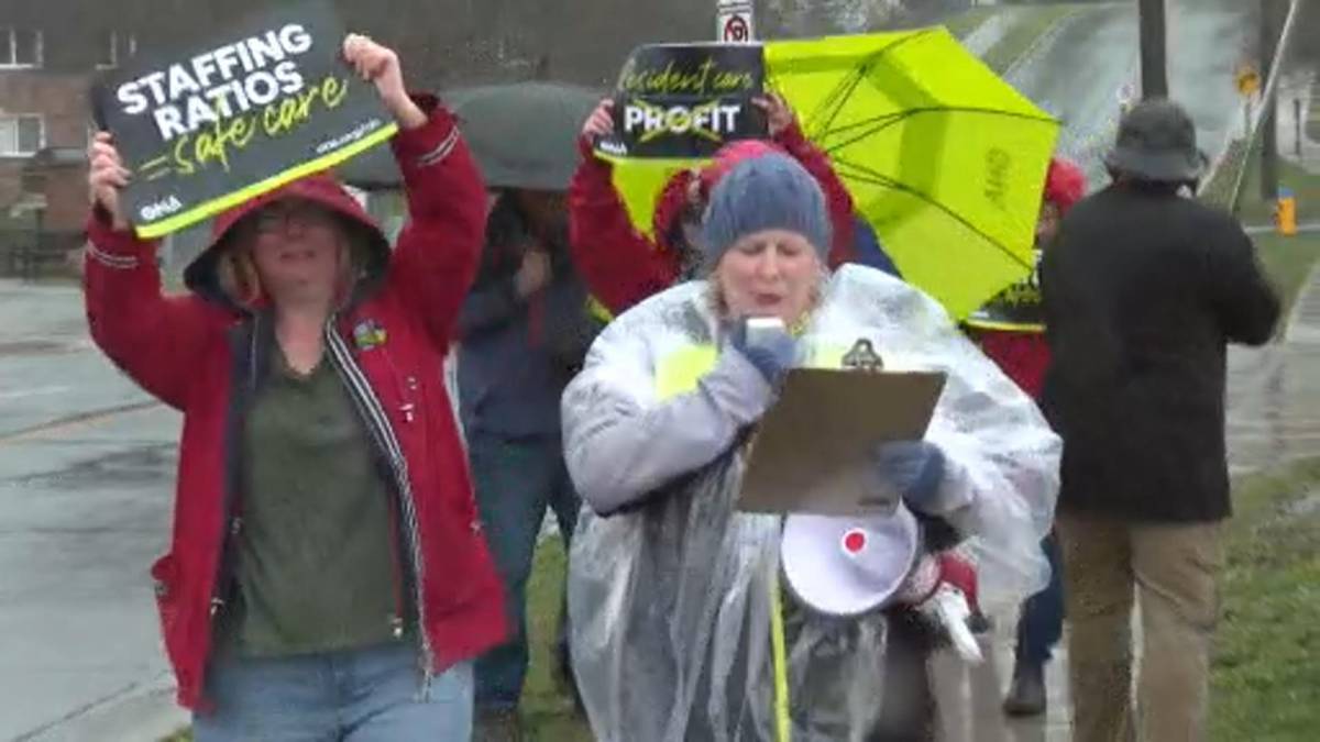Click to play video: 'Long-term care nurses across Peterborough demand ‘Care, Not Profit’'