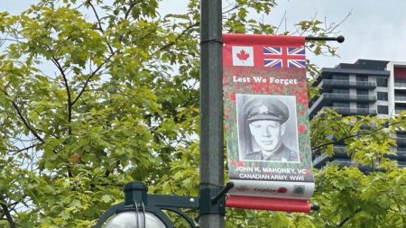 Veteran banners in downtown London