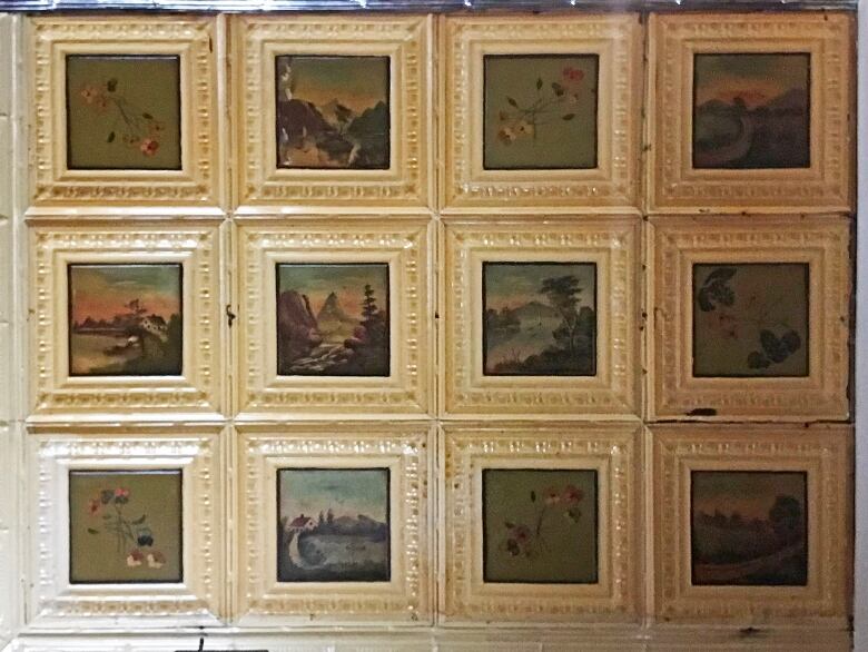 Paintings on a ceiling.