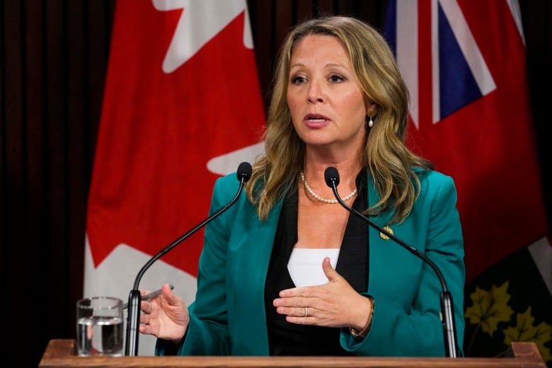 Ontario NDP MPP Marit Stiles speaks to the media on Tuesday,  August 9, 2022. THE CANADIAN PRESS/Andrew Lahodynskyj