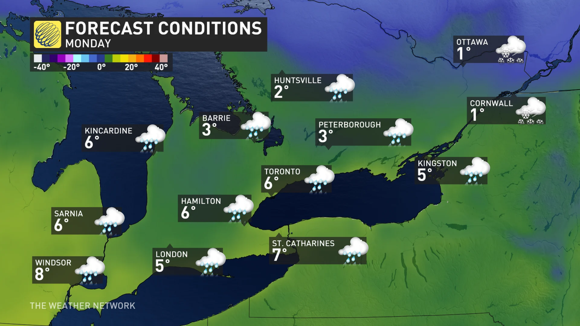 Baron - Ontario Monday temperatures - Dec5