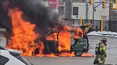 Deluxe taxi went up in flames in Barrie parking lot
