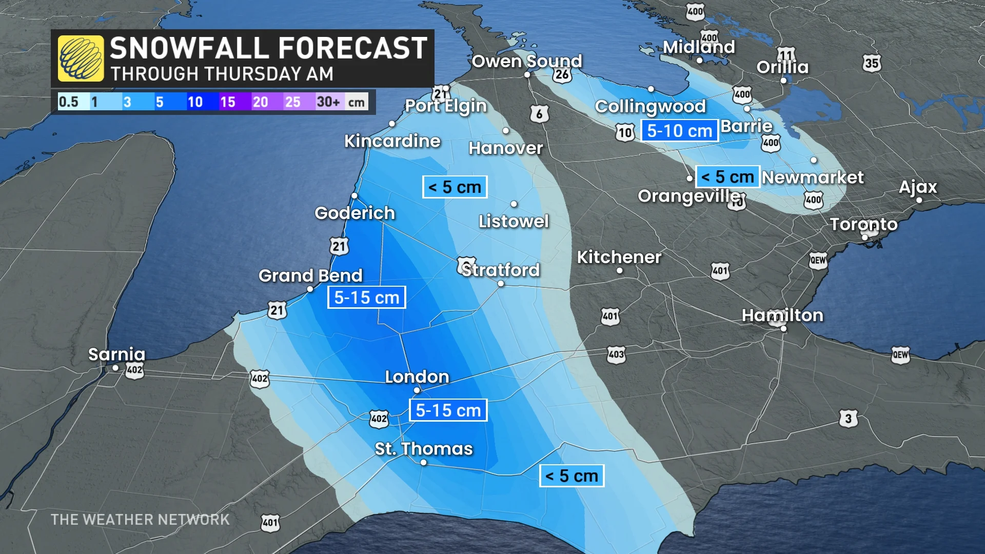 Jan 8, 2025: London, Ontario snowfall totals through Thursday morning.