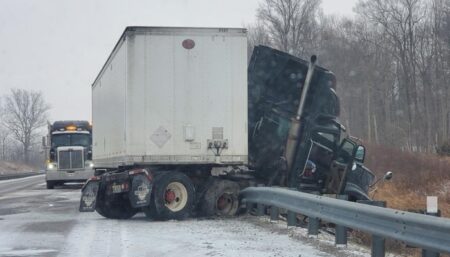 Part of Hwy. 6 near Hamilton airport closed after transport truck crash, diesel spill
