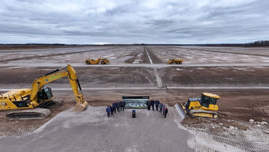 This drone photo, taken in the earlier stages of construction, shows the vastness of the VW/PowerCo site just northeast of St. Thomas. The site occupies some 1,500 acres. 