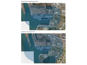 Maps via the City of Sarnia show the proposed buffers a proposed Ministerial Zoning Order would create around Cargill's grain terminal.