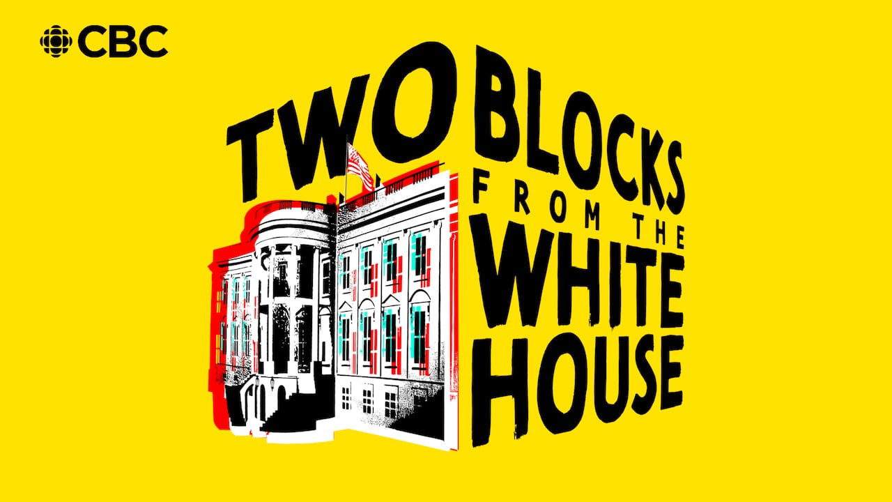 Graphic with artwork and text reading " Two Blocks from the White House"