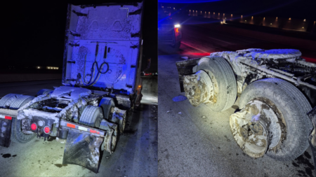 Truck Without Tires Pulled Over on QEW