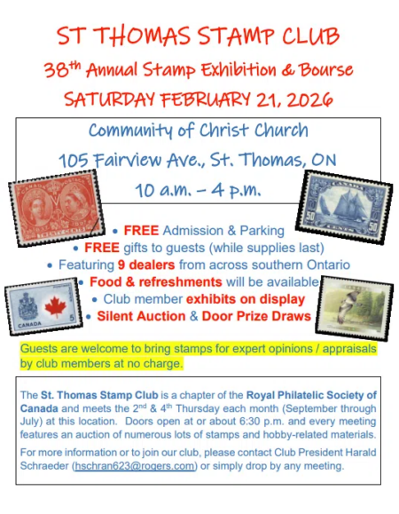 St. Thomas Stamp Club’s 38th Annual Show and Bourse