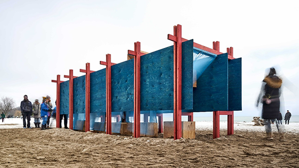 SPECULARIA houses five framed openings facing the lake each revealing a blend of 'deception and reality.' One opening shows truth while others depict surroundings stripped of context confusing distance and direction.