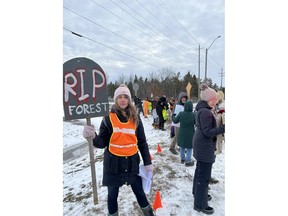 woman holds placard at protest