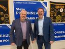 Chatham-Kent Mayor Darrin Canniff joined his longtime former colleague on Chatham-Kent council Steve Pinsonneault at a campaign event at Sertoma Club in Thamesville on Thursday February27 ,2025.(Jack Moulton/The London Free Press)