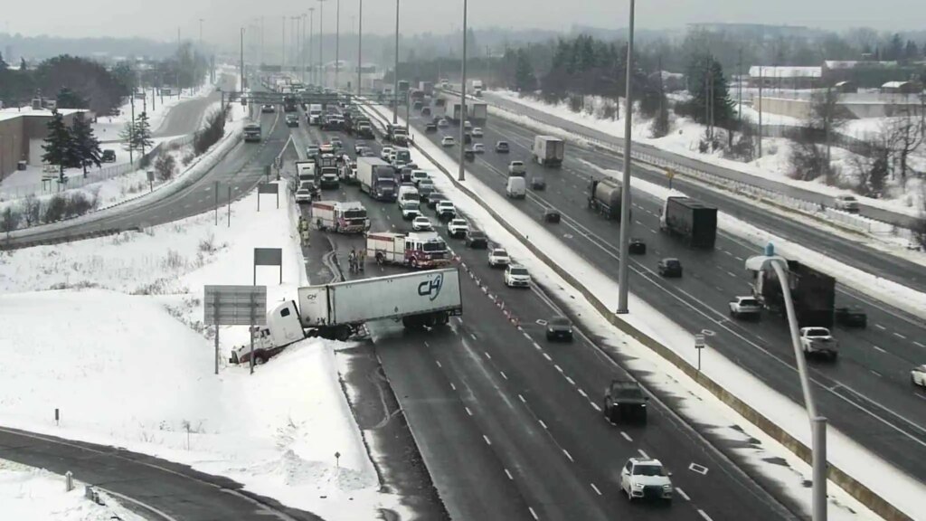 Transport Truck Collision Causes Delays on QEW in Ontario Transport Truck Collision Causes Delays on QEW in Ontario