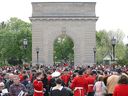 Family and friends celebrate the graduation of fourth-year officer cadets after the Royal Military College Commissioning Parade on May 19, 2023. The event was part of RMC's graduation ceremonies.