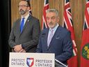 'All boards will essentially be under supervision.' Ontario Education Minister Paul Calandra (right) and Colleges and Universities Minister Nolan Quinn held a press conference on April13 ,2026 about proposed reforms.