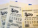 A lotto Max ticket is shown in Toronto on Monday Feb.26 ,2018.