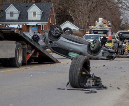 Car Flips Over in Oshawa, Driver Charged