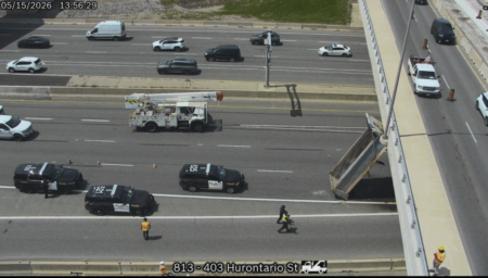 Dump Truck Collides with Overpass on Hwy. 403 Dump Truck Collides with Overpass on Hwy. 403
