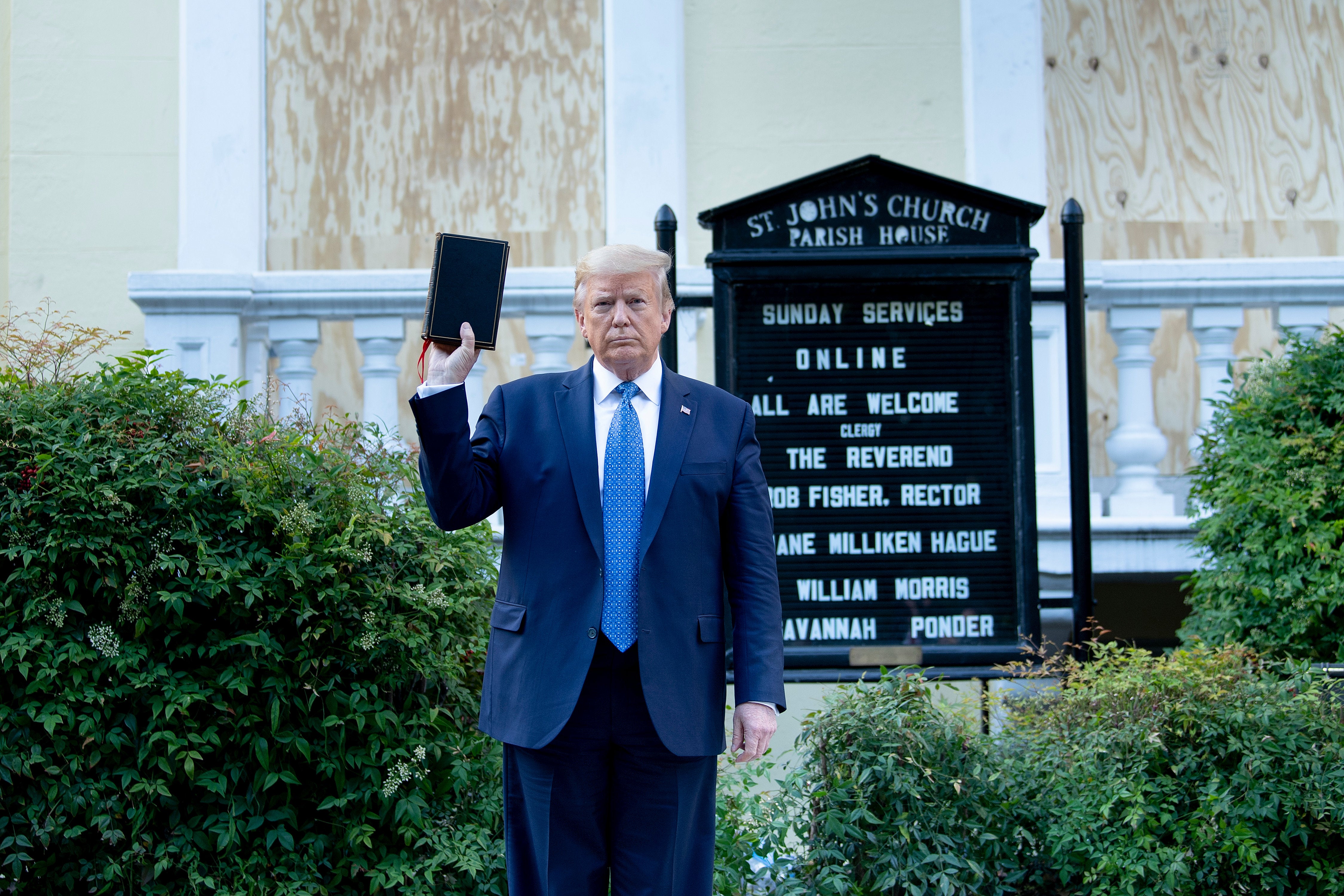 Donald Trump appeared holding an upside-down bible during an event outside St. John's Church in Washington D. C., back in 2020