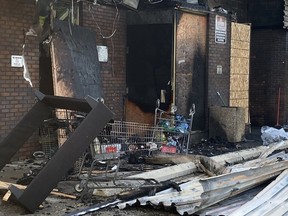 Fire scene with grocery carts