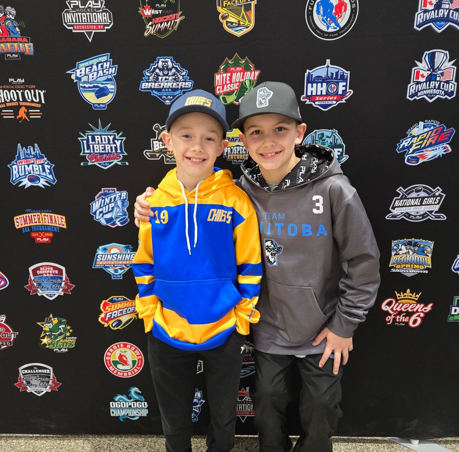 Bryce Bell and his best friend Jayden Boschman at a Winnipeg tournament this past spring (Photo Portageonline Brittany Boschman)