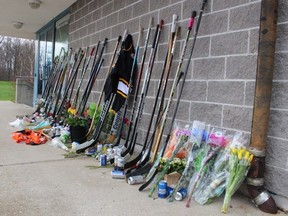 A memorial of hockey sticks