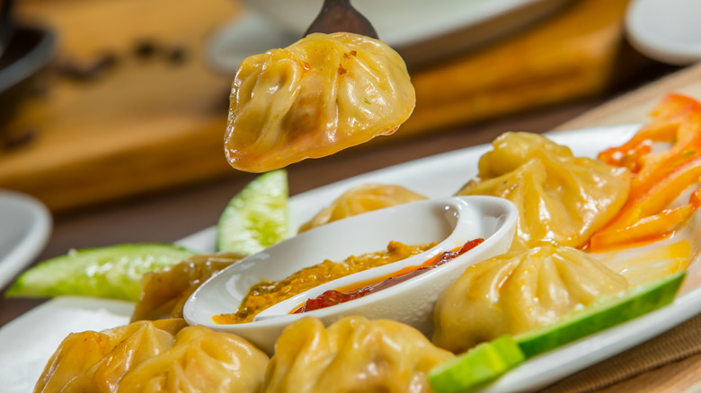 A plate of Nepalese momos or dumplings