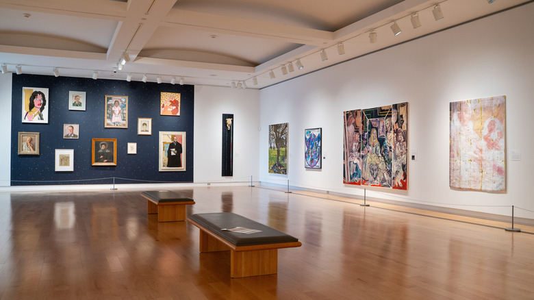 Interior at the Robert Mc Laughlin Gallery with paintings on the walls