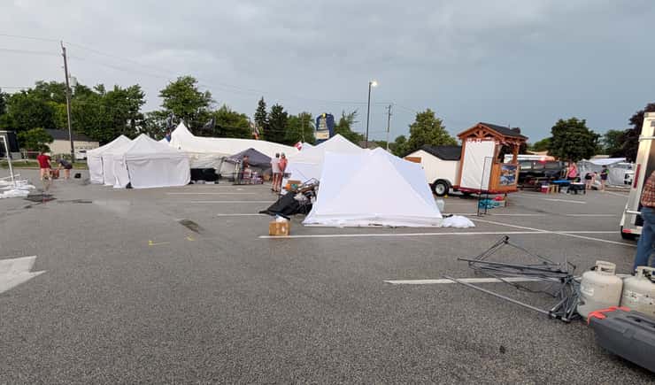 Storm damage seen at the Essex Sports Centre Complex, July 3, 2026. Photo by Isabella Milner/Blackburn Windsor Summer Road Crew.