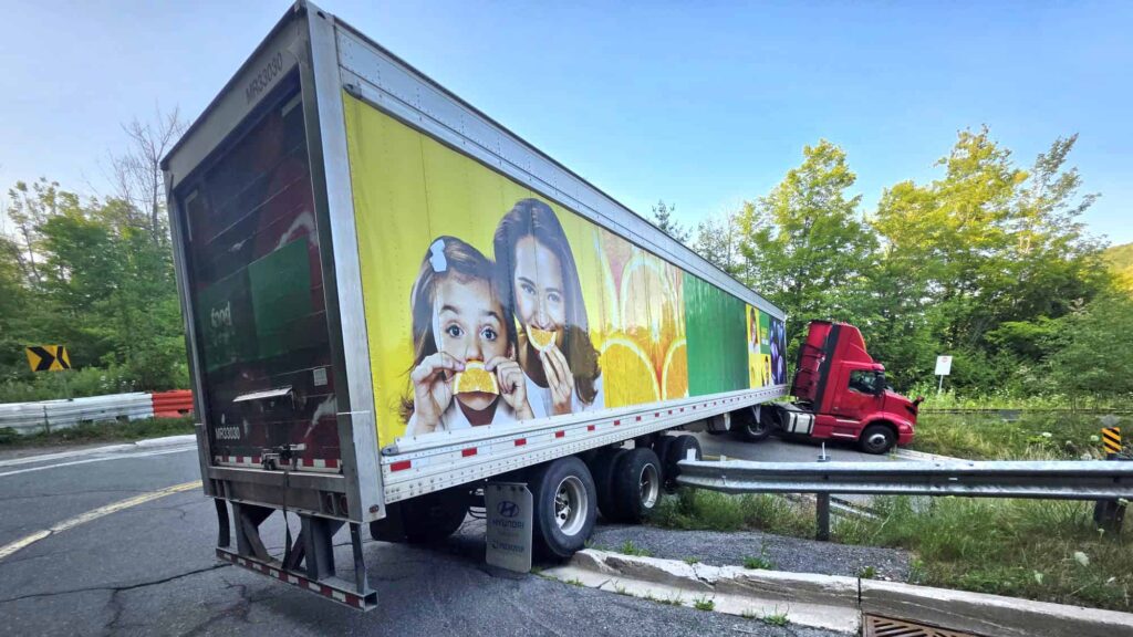 Transport Truck Gets Stuck on Curve in Caledon