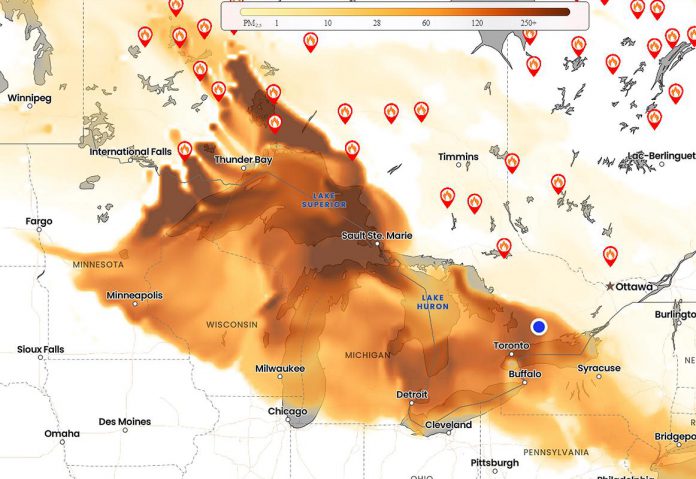 A projected smoke forecast by the end of the day on July 15, 2026. (Map: The Weather Network)
