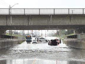 flooded underpass on Gardiners Road in Kingston, ON