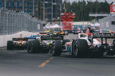 Indy Cars racing through the circuit at the 2026 Honda Dealers Indy event in Markham, Ontario