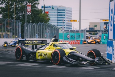 Indy Cars racing through the circuit at the 2026 Honda Dealers Indy event in Markham, Ontario