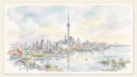 Toronto’s Iconic CN Tower Overlooking Lake Ontario Toronto’s Iconic CN Tower Overlooking Lake Ontario