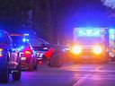 Multiple police and ambulance vehicles are shown Sunday, Sept. 21 responding to a reported shooting in Belleville. A city police officer and a lone suspect were rushed to Kingston General Hospital after gunfire outside the Sons of Jacob Synagogue in the east end around 7:10 p. m.