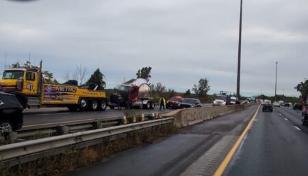 Traffic Jam on Highway 403 After Truck Accident